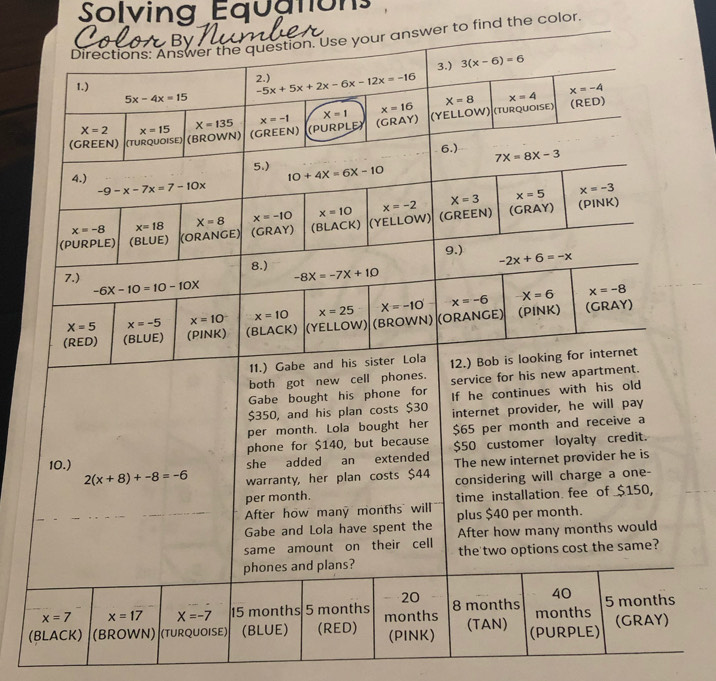 Solving Equation
nswer to find the color.
(