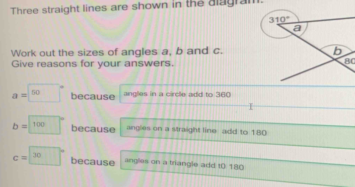 Solved: Three straight lines are shown in the diagram. Work out the ...
