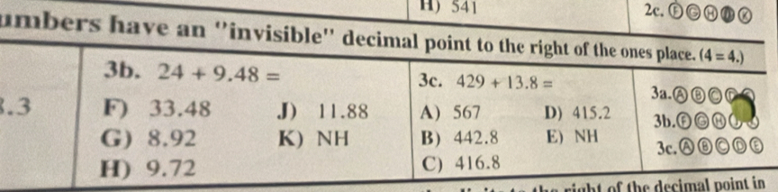 541 2c. Ⓕ ⑥ H N
umbers
right of the decimal poi