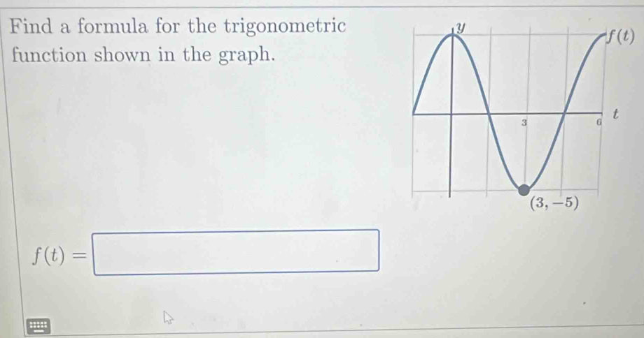 Find a formula for the trigonometric
function shown in the graph.
f(t)=□