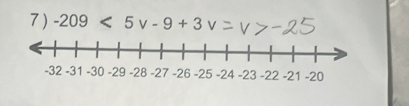 7 ) -209<5v-9+3 V