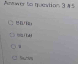 Answer to question 3 #5
BB/Bb
bb/bB
5/SS