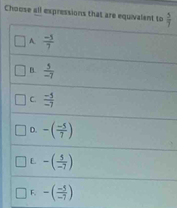 Choose all expressions that are eq  5/7 