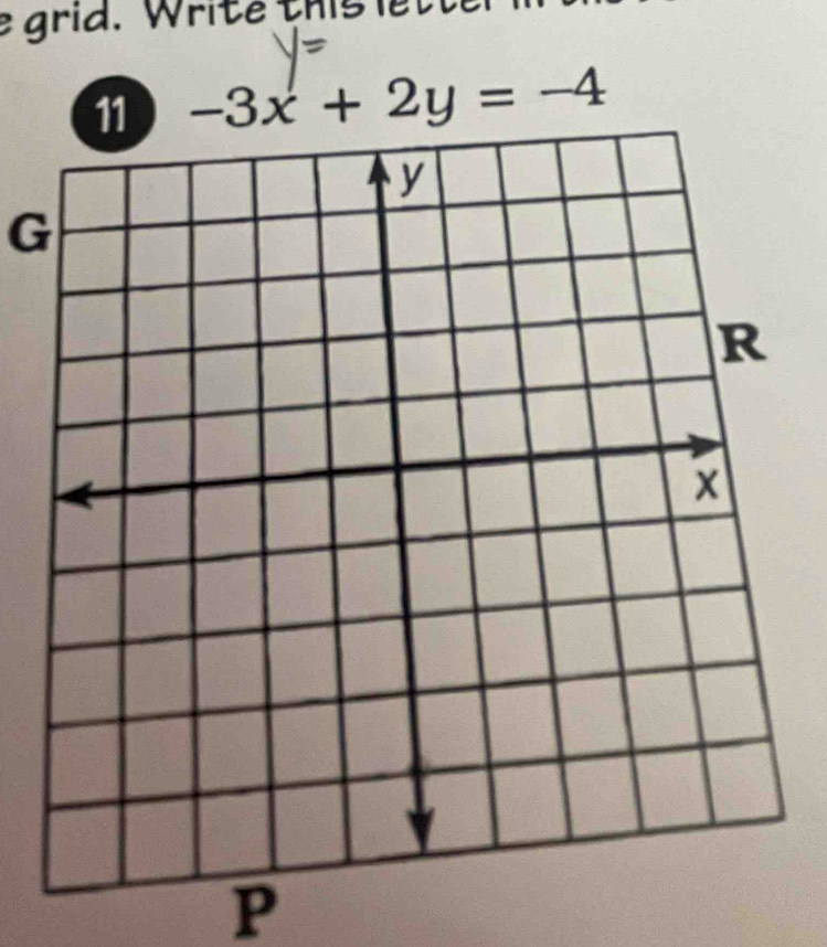 grid. Write this le t
-3x+2y=-4
G
P