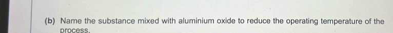 Name the substance mixed with aluminium oxide to reduce the operating temperature of the 
process