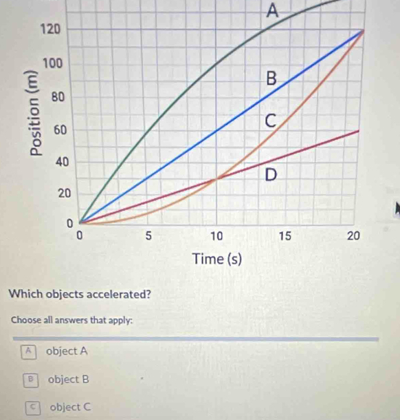 A
W
Choose all answers that apply:
A object A
B object B
object C