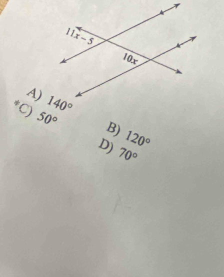 A)
*C) 50°
B) 120°
D) 70°