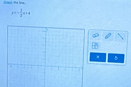 Graph the line.
y=- 1/2 x+4
×