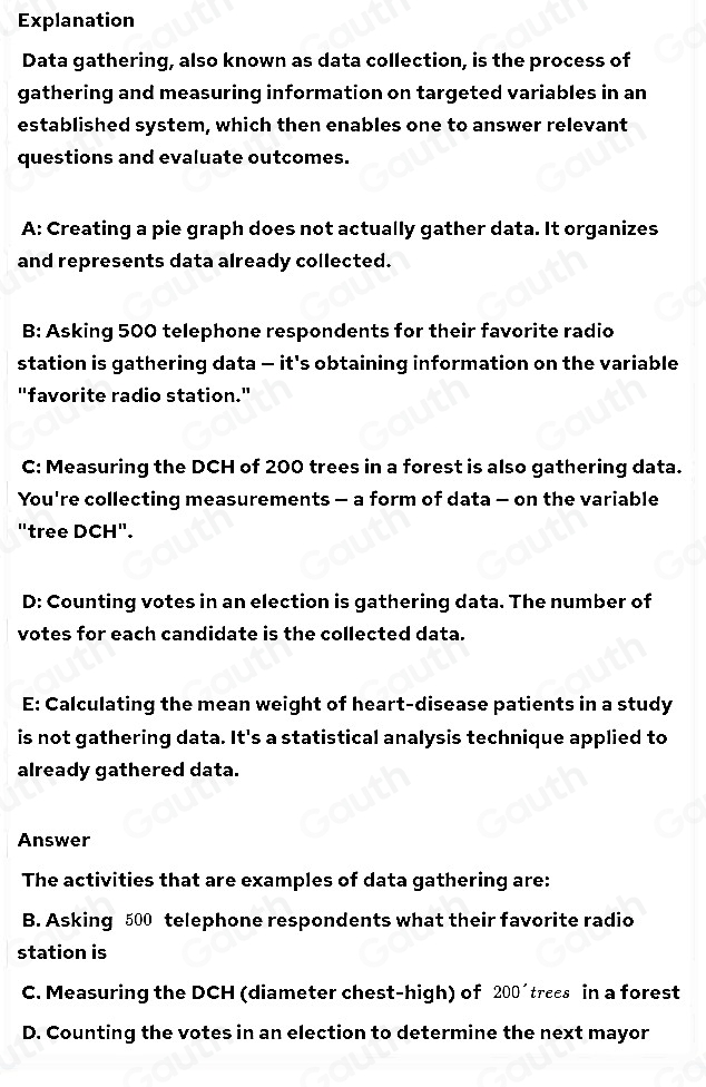 Solved: Which of the following activities are examples of data ...