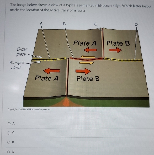 Solved: The image below shows a view of a typical segmented mid-ocean ...