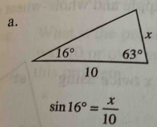 sin 16°= x/10 