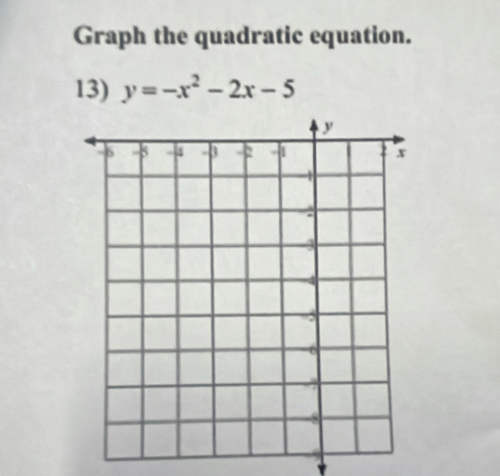 Graph the quadratic equation. 
13) y=-x^2-2x-5