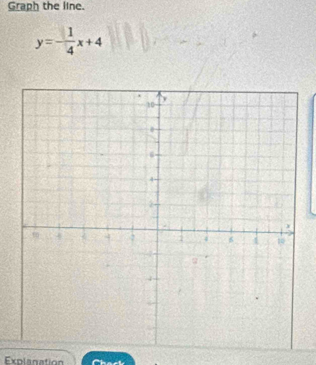 Graph the line.
y=- 1/4 x+4
Explanation