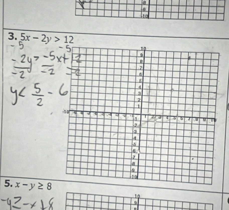 8
。
-10
3. 5x-2y>12
5. x-y≥ 8
10
9
n