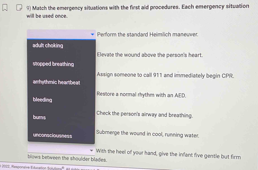 Solved: Match the emergency situations with the first aid procedures ...