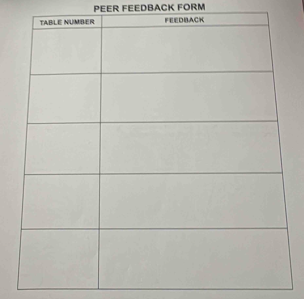 PEER FEEDBACK FORM