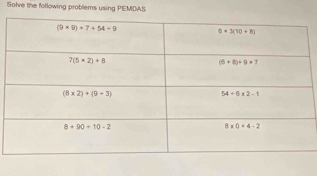 Solve the following problems using PEMDAS