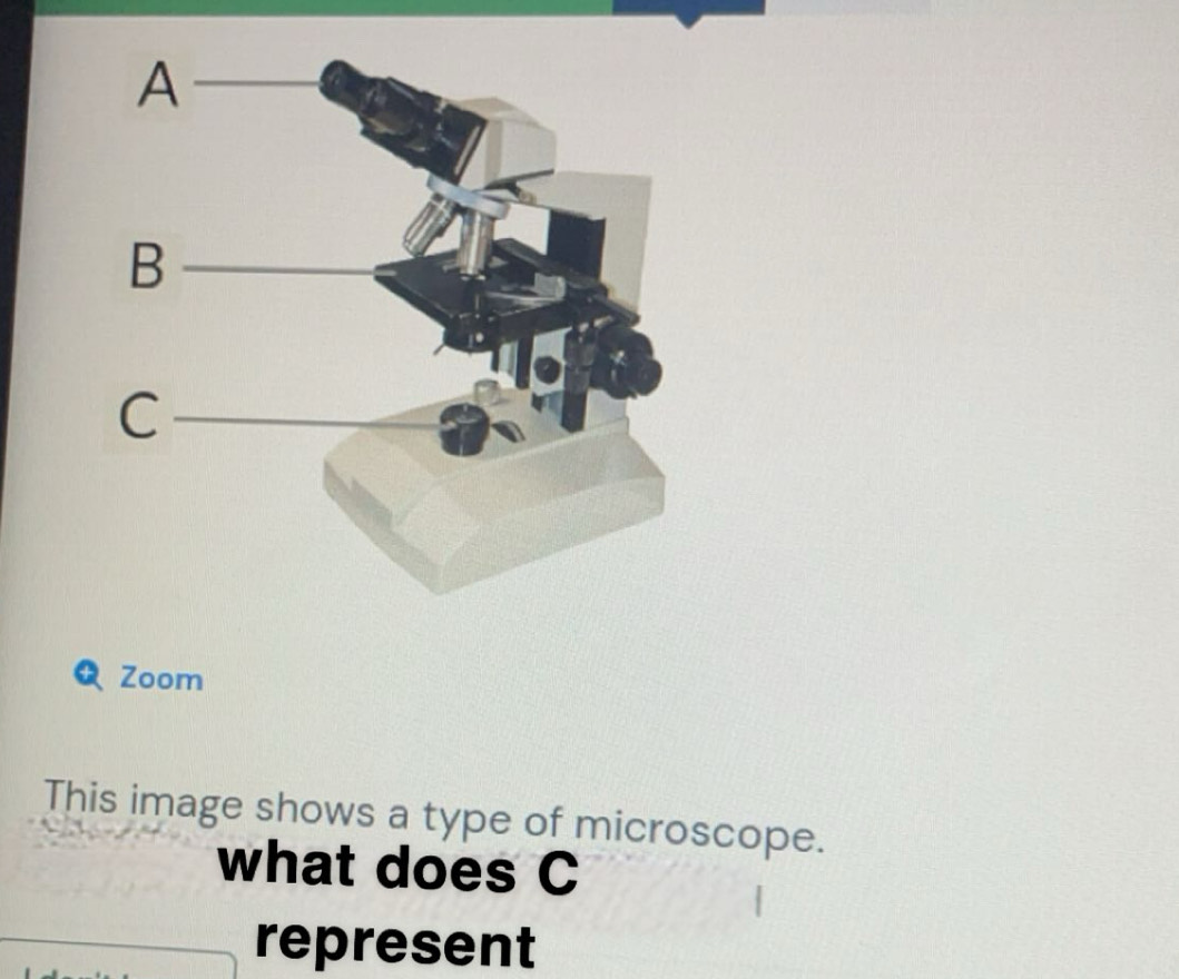 Zoom 
This image shows a type of microscope. 
what does C
represent