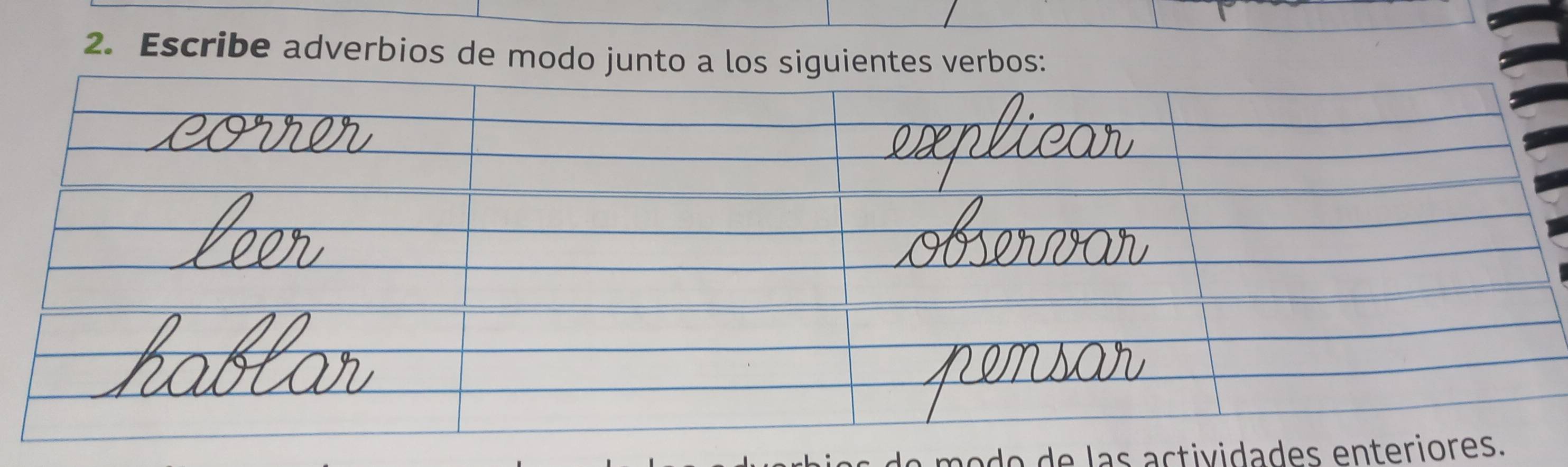 Escribe adverbios de modo juntobos: 
las actividades enteriores