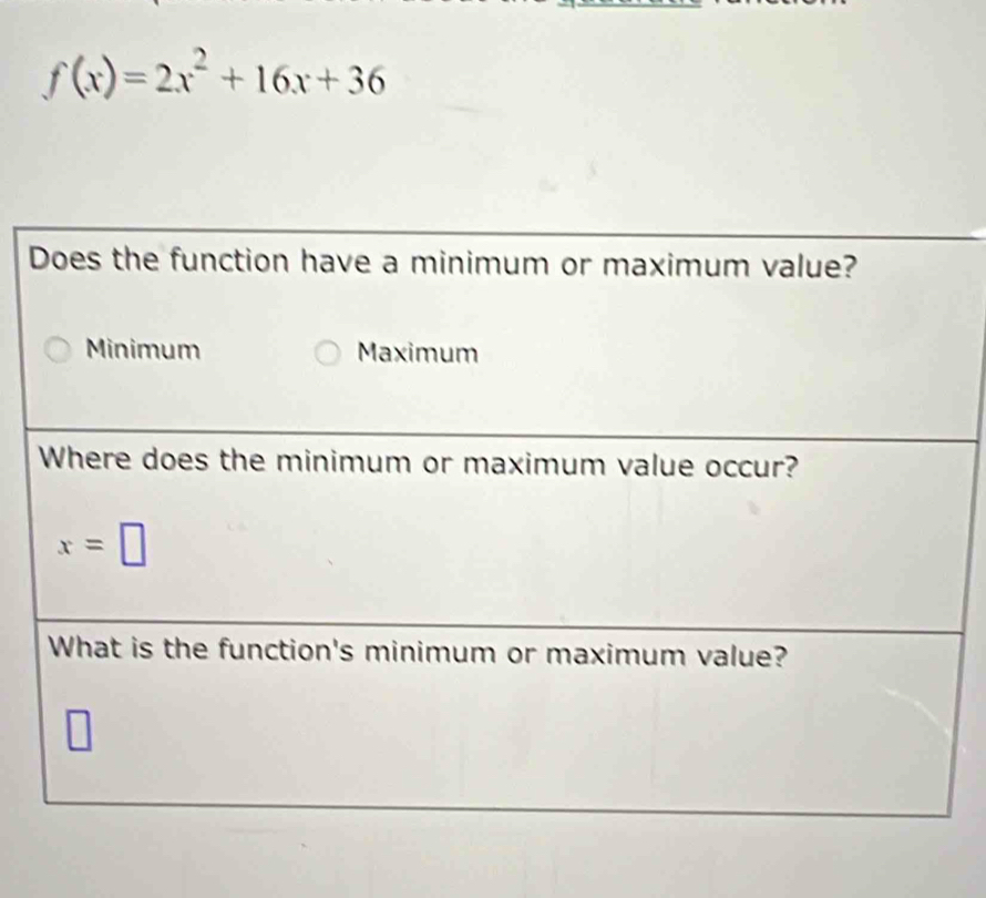 f(x)=2x^2+16x+36