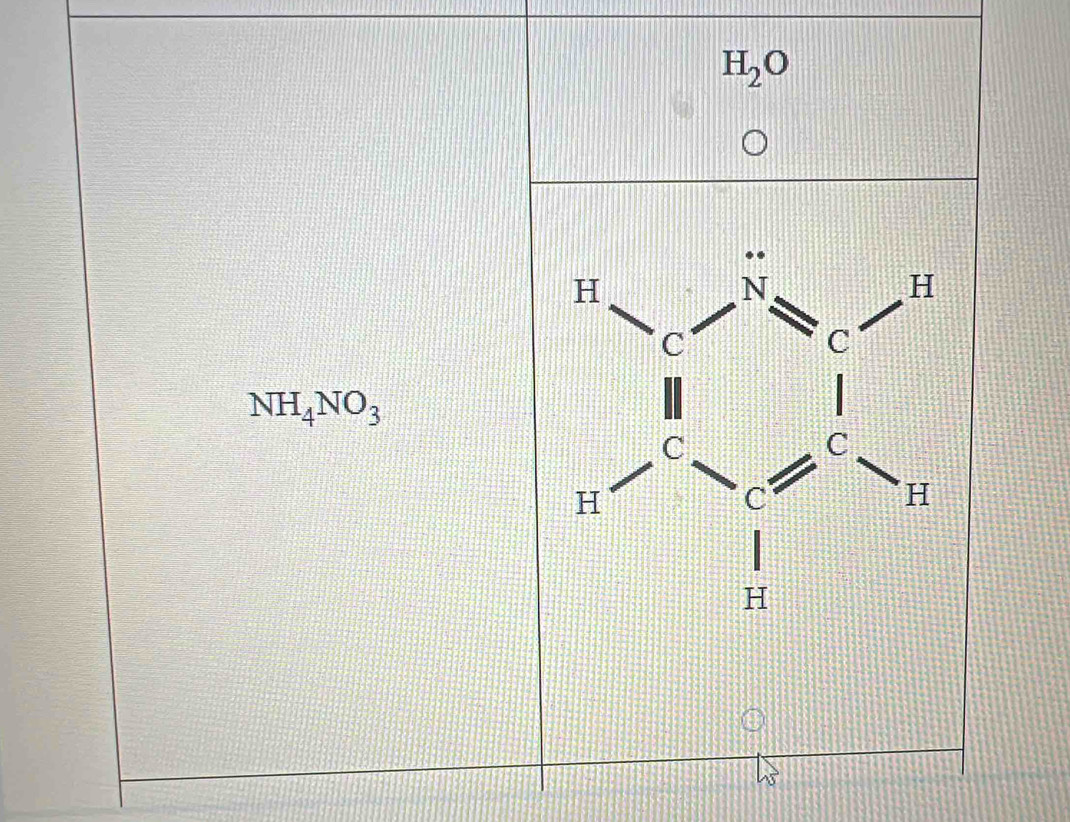 H_2O
NH_4NO_3