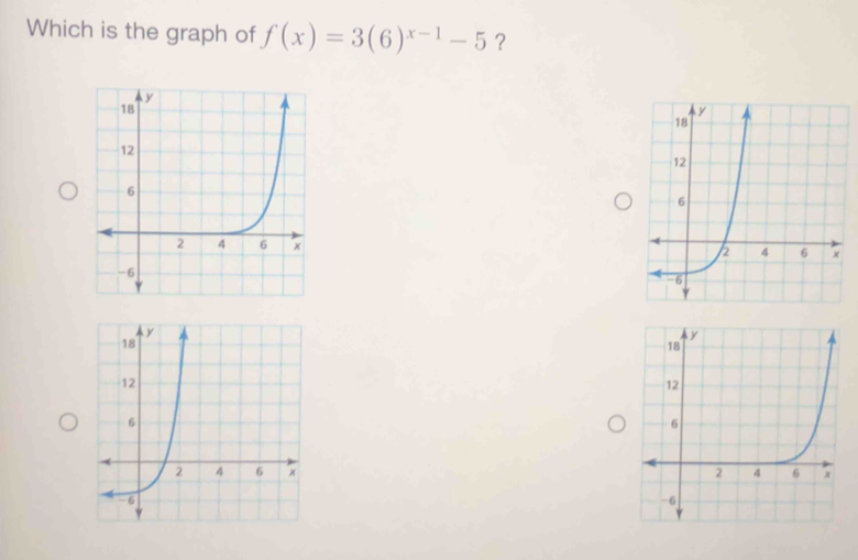 Which is the graph of f(x)=3(6)^x-1-5 ？