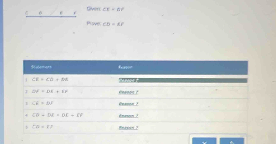Giverc CE=DF
C D  F
Prove CD=EF