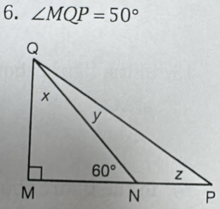 ∠ MQP=50°