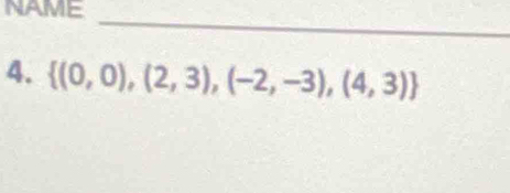 NAME 
_ 
4.  (0,0),(2,3),(-2,-3),(4,3)