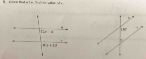 Given that uparallel v , find the value of x.