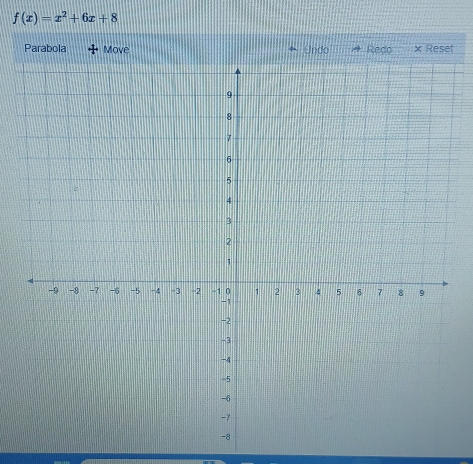 f(x)=x^2+6x+8
Parabola + Move Undo Redo × Reset