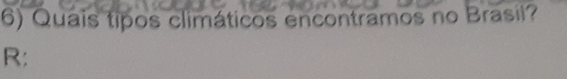 Quais tipos climáticos encontramos no Brasil?
R :