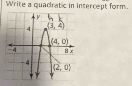 Write a quadratic in intercept form.