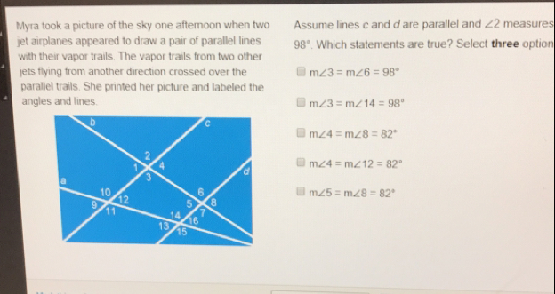 Solved: Myra took a picture of the sky one afternoon when two Assume ...