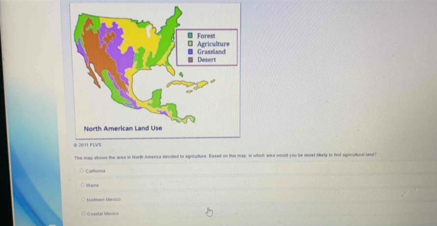 Solved: The map shows the area in North America devoted to agriculture ...