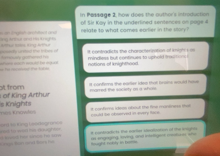 Solved: In Passage 2, how does the author's introduction of Sir Kay in ...
