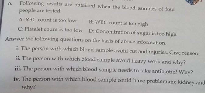 Solved: Following results are obtained when the blood samples of four ...