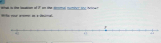 what is the location of F on the decmal number tme below? 
Wrte your answer as a decimall