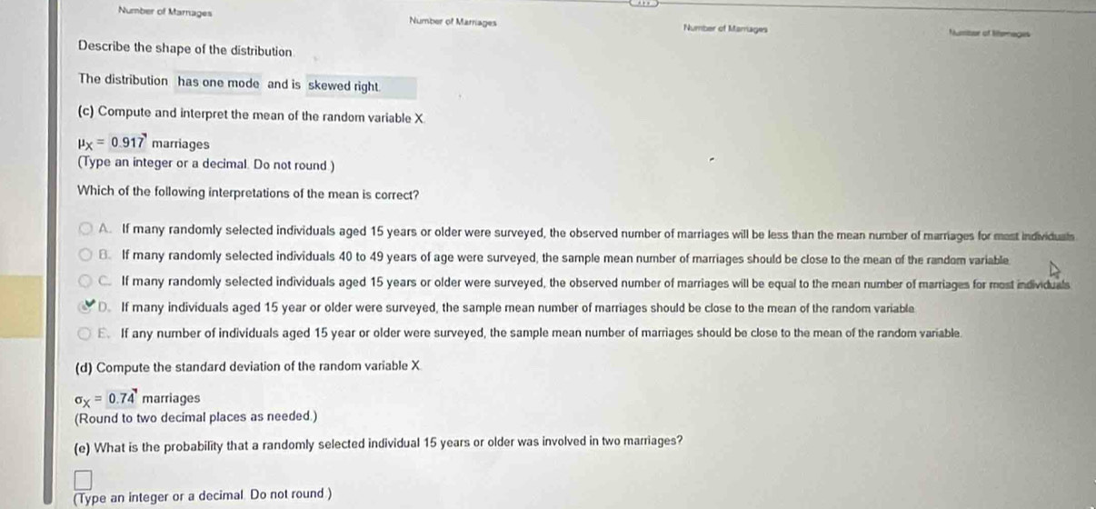 Solved: Number of Marnages Number of Marriages Number of Marriages nor ...
