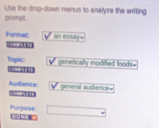 Solved: Use the drop-down menus to analyze the writing prompt. Format: an essay Topic: genetica ...