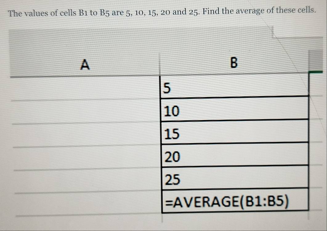 Solved: The values of cells B1 to B5 are 5, 10, 15, 20 and 25. Find the ...