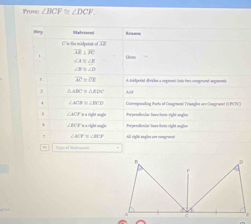 Prove: ∠ BCF≌ ∠ DCF.
g Oue