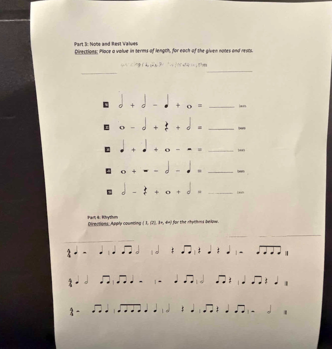 Solved: Note and Rest Values Directions: Place a value in terms of ...