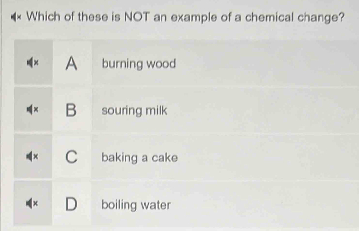 Which of these is NOT an example of a chemical change?