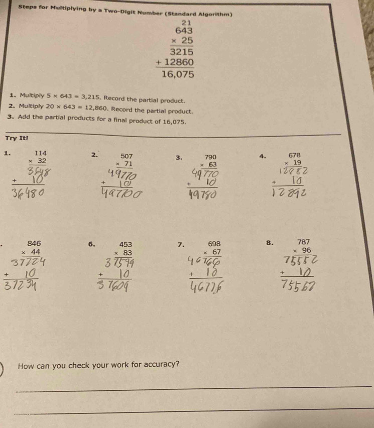 Solved: Steps for Multiplying by a Two-Digit Number (Standard Algorithm ...