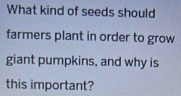 What kind of seeds should 
farmers plant in order to grow 
giant pumpkins, and why is 
this important?