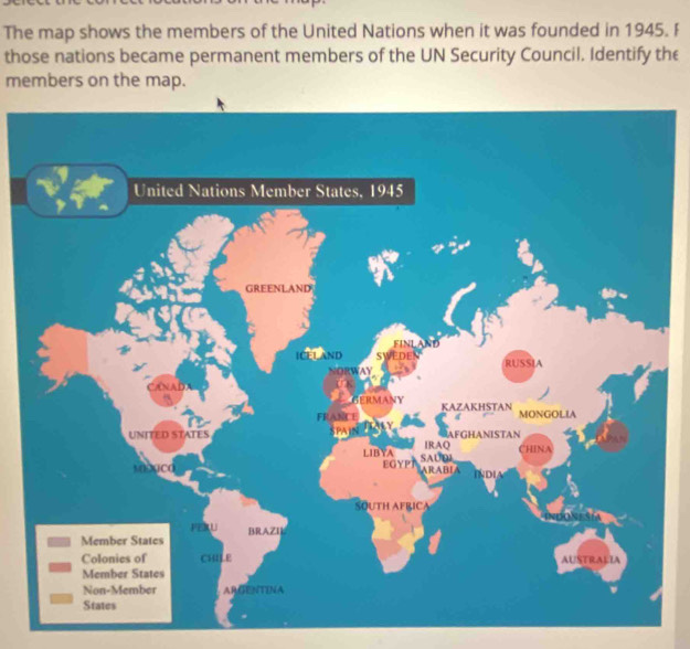 Solved: The map shows the members of the United Nations when it was ...