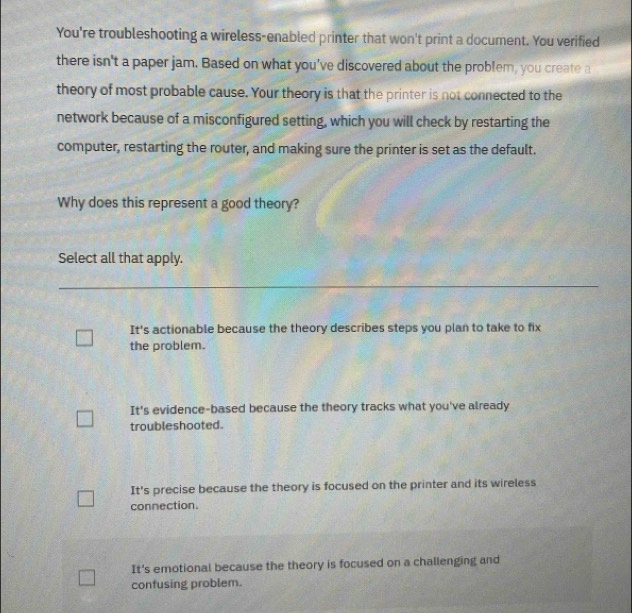 Solved: You're troubleshooting a wireless-enabled printer that won't ...