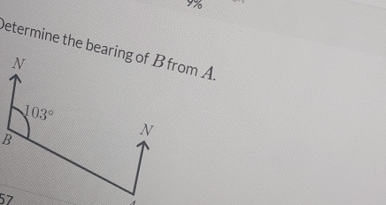 9%
etermine the bearing of B from A.
B
57