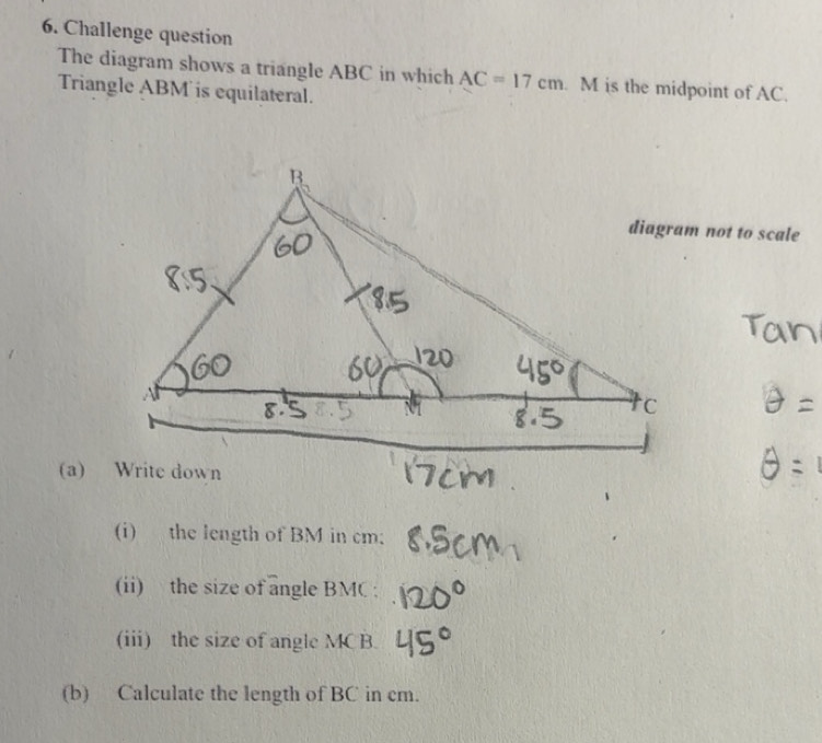 Gelöst:Challenge question The diagram shows a triangle ABC in which AC ...